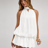 Sort Halterneck Playsuit med Ballonform og Keyhole Detalje