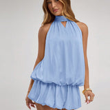 Sort Halterneck Playsuit med Ballonform og Keyhole Detalje