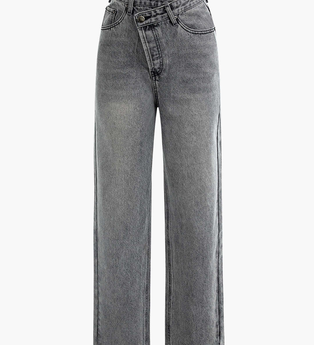 Crossover jeans med asymmetrisk lukning – Statement denim med edgy twist