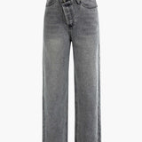 Crossover jeans med asymmetrisk lukning – Statement denim med edgy twist