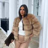 Kort Faux Fur Jakke med Panelstruktur og 3/4-Ærmer