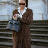 Lang Dobbeltradet Trenchcoat i Ruskind