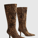 Knee-High Leopard Print Stiletto Boots