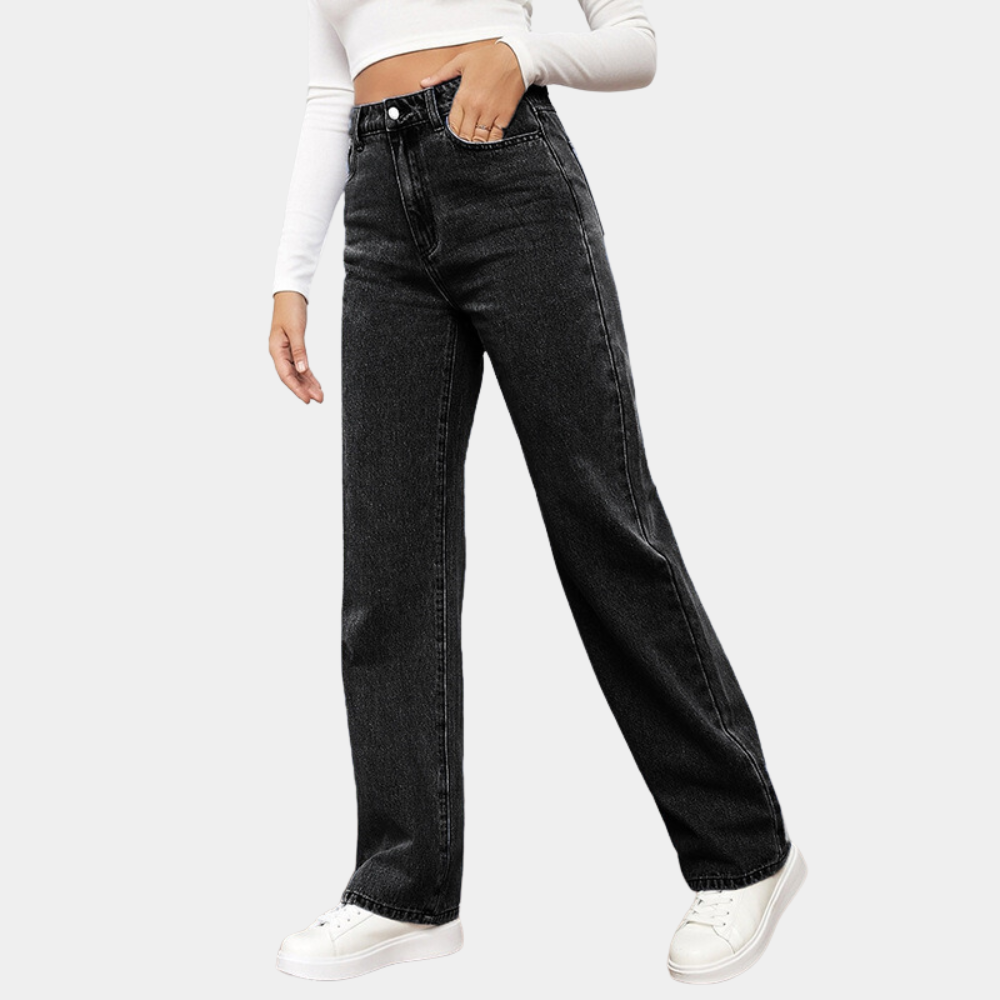Højtaljede straight-leg jeans med elastisk talje