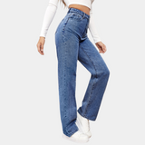 Højtaljede straight-leg jeans med elastisk talje