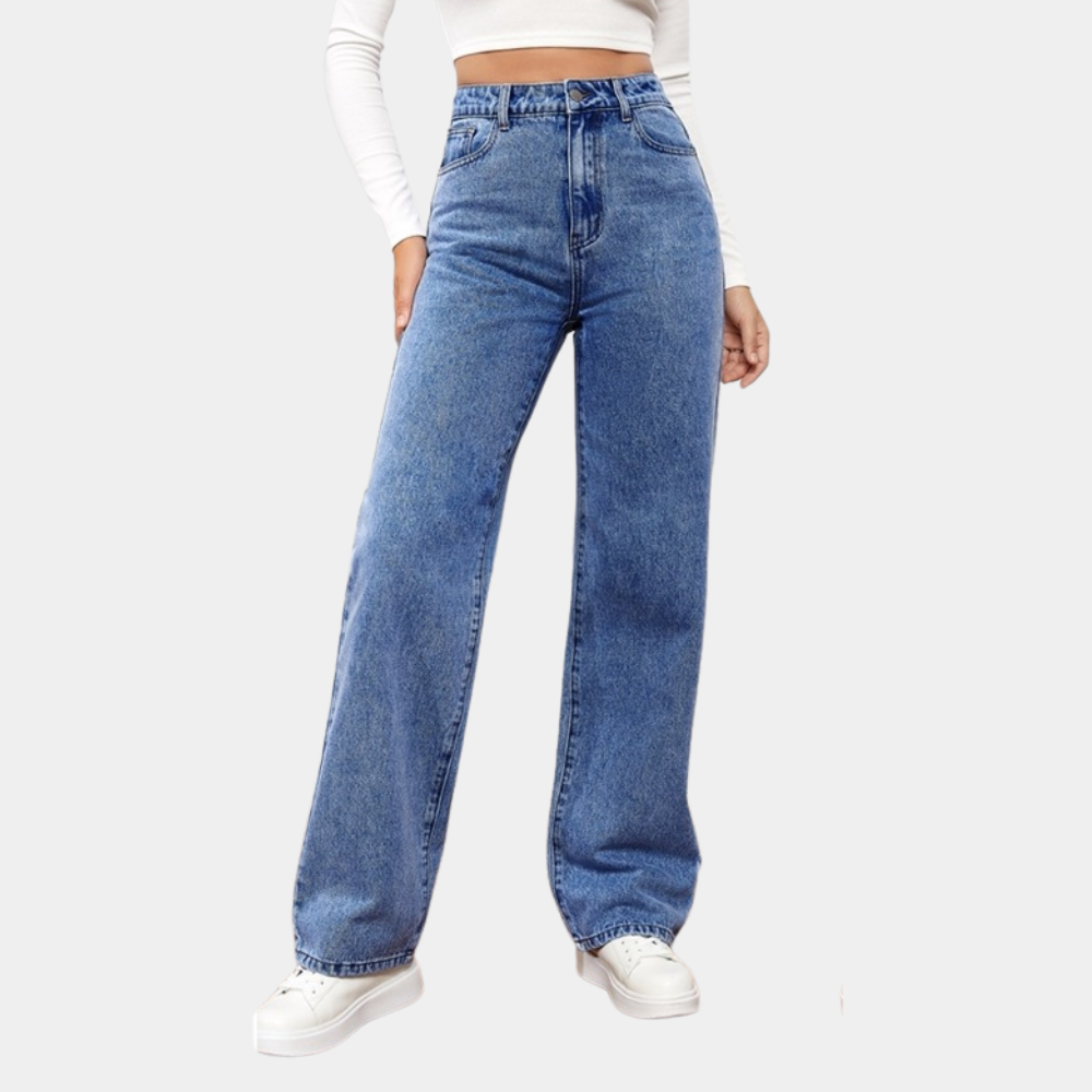 Højtaljede straight-leg jeans med elastisk talje