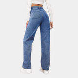 Højtaljede straight-leg jeans med elastisk talje