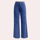Højtaljede straight-leg jeans med elastisk talje