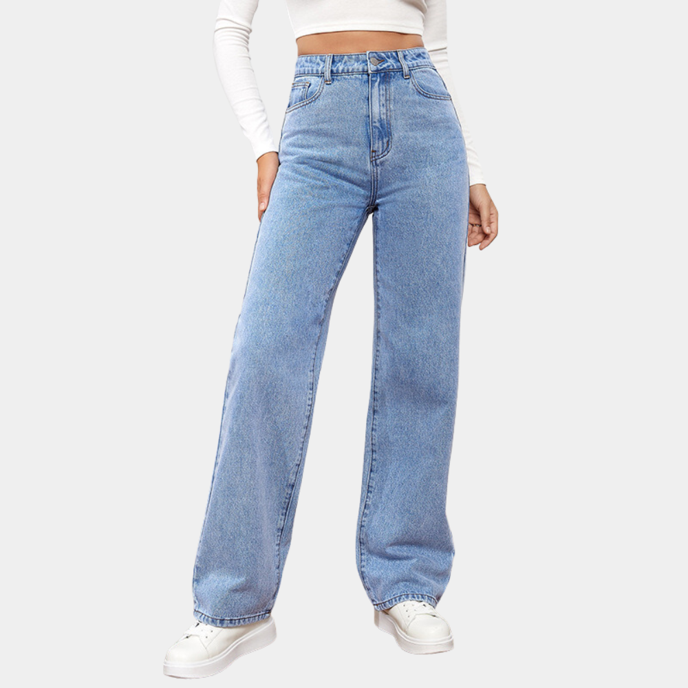 Højtaljede straight-leg jeans med elastisk talje