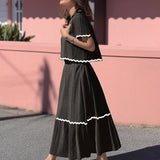 Elegant Outfit Sæt med Sorte Detaljer – Perfekt til Sommer og Fest