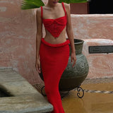Elegant Strandoutfit Sæt – Cropped Top og Nederdel i Hæklet Design