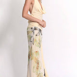 Elegant Sommer Outfit sæt med Blomstermønster – Halterneck Top og Maxi Nederdel