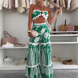 Tropisk Boho Sæt med Bandeau Top og Vide Bukser