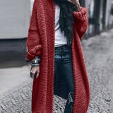 Lang Cardigan i Kraftig Strik – Oversized & Ensfarvet Grå Dame