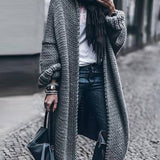 Lang Cardigan i Kraftig Strik – Oversized & Ensfarvet Grå Dame