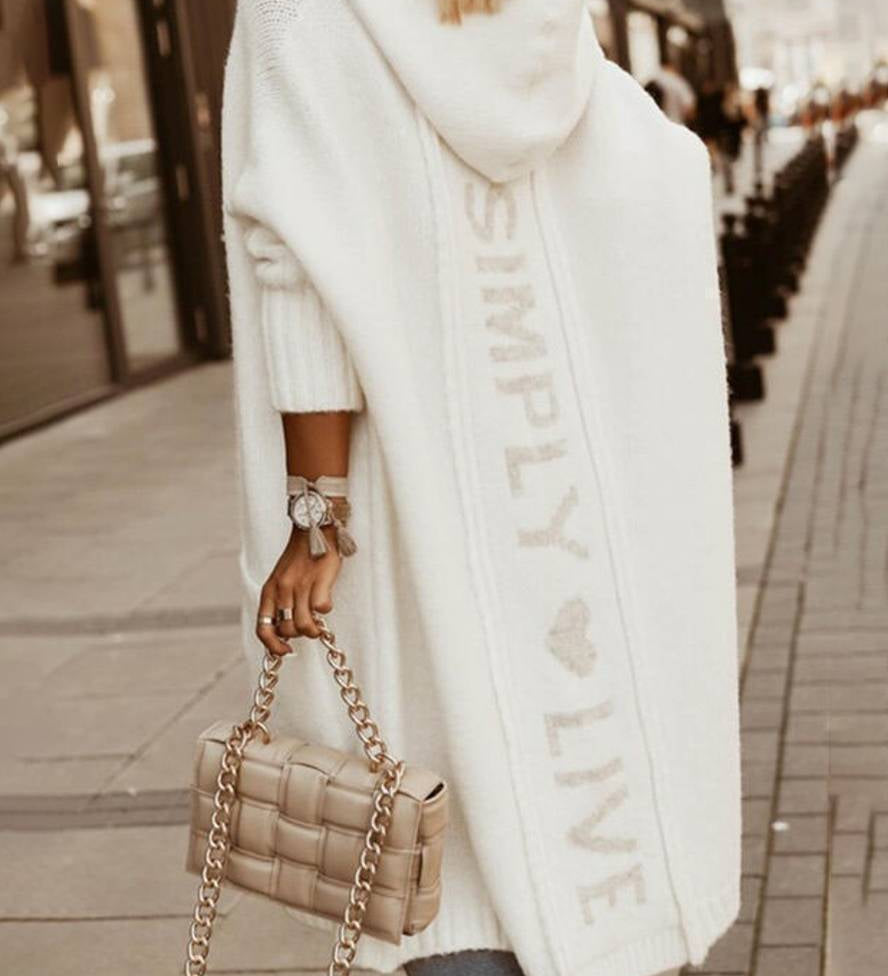 Oversized Cardigan med Hætte & Bogstaver – Dame Efterårsstil