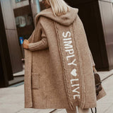Oversized Cardigan med Hætte & Bogstaver – Dame Efterårsstil