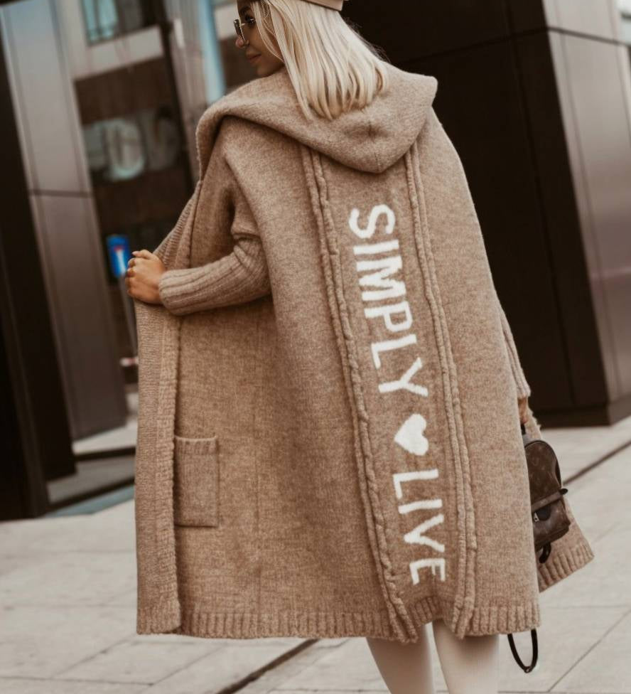 Oversized Cardigan med Hætte & Bogstaver – Dame Efterårsstil