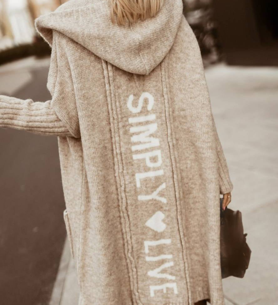 Oversized Cardigan med Hætte & Bogstaver – Dame Efterårsstil