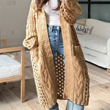 Oversized Pullover i Kraftig Strik med V-Hals – Dame