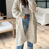 Oversized Pullover i Kraftig Strik med V-Hals – Dame