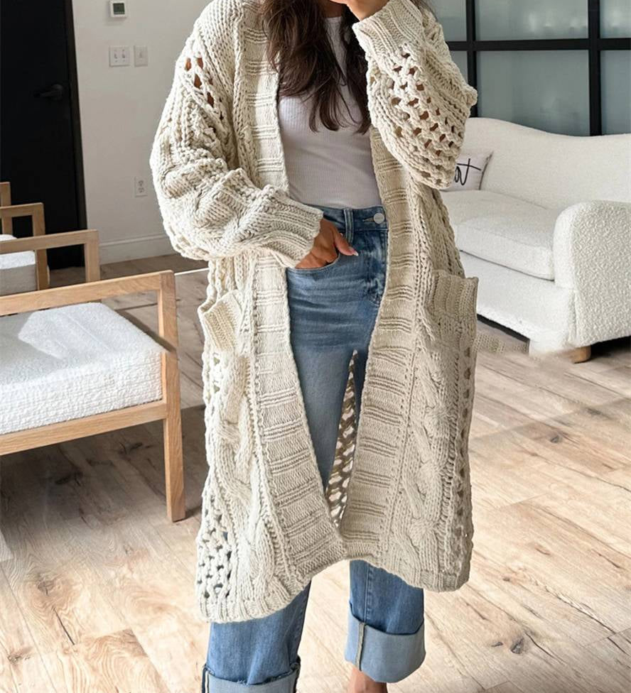 Oversized Pullover i Kraftig Strik med V-Hals – Dame