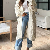 Oversized Pullover i Kraftig Strik med V-Hals – Dame