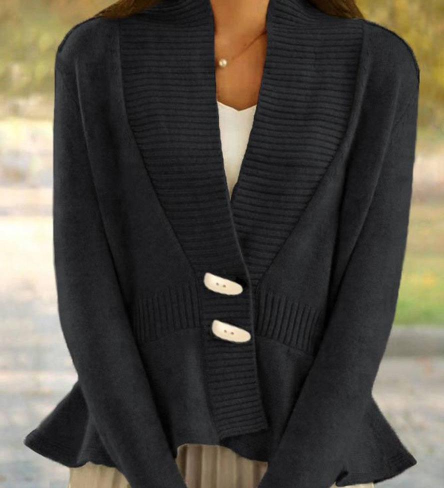 Peplum Cardigan med V-Hals – Elegant & Casual Stil til Dame