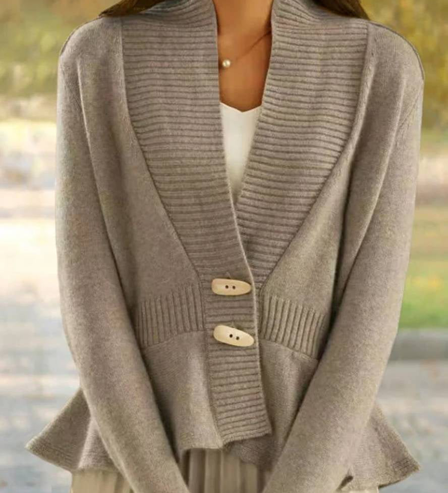 Peplum Cardigan med V-Hals – Elegant & Casual Stil til Dame