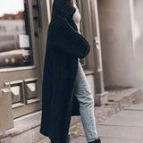 Oversized Ensfarvet Cardigan Dame – Knaplukning & Reverskrave