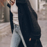 Oversized Ensfarvet Cardigan Dame – Knaplukning & Reverskrave