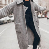 Oversized Ensfarvet Cardigan Dame – Knaplukning & Reverskrave