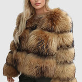 Flerfarvet Faux Fur Jakke med Panelstruktur