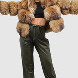 Flerfarvet Faux Fur Jakke med Panelstruktur