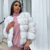 Kort Faux Fur Jakke med Panelstruktur og 3/4-Ærmer