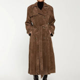 Lang Dobbeltradet Trenchcoat i Ruskind