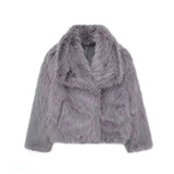 Kort Faux Fur Jakke med Bred Krave