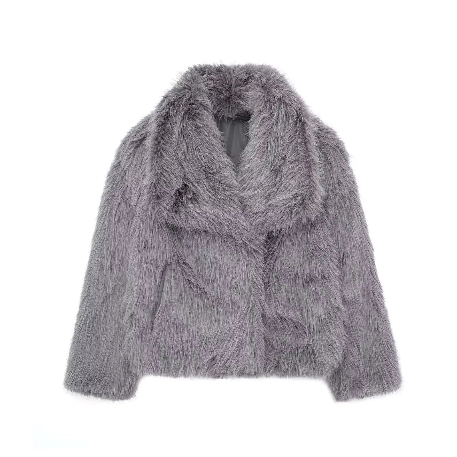 Kort Faux Fur Jakke med Bred Krave