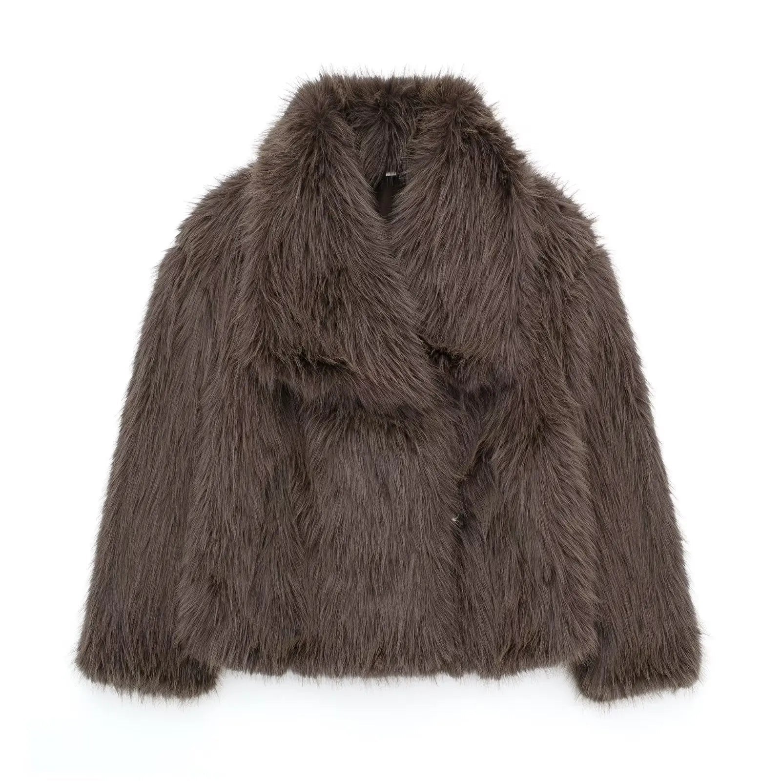 Kort Faux Fur Jakke med Bred Krave