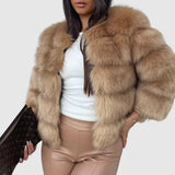 Kort Faux Fur Jakke med Panelstruktur og 3/4-Ærmer