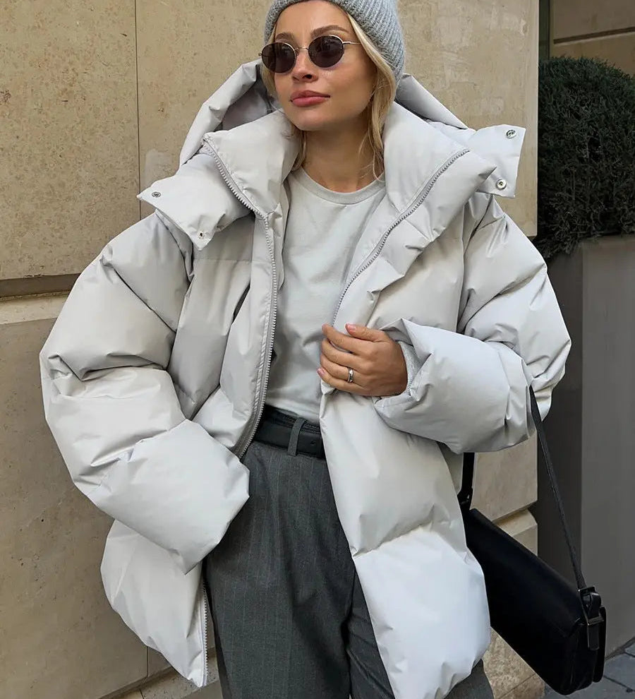 Oversized Pufferjakke med Hætte