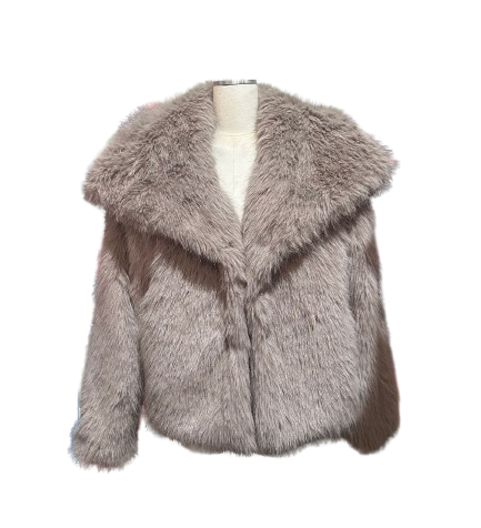 Kort Faux Fur Jakke med Bred Krave
