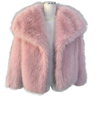 Kort Faux Fur Jakke med Bred Krave