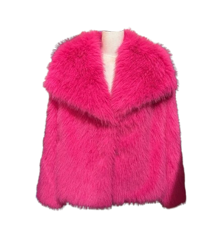 Kort Faux Fur Jakke med Bred Krave