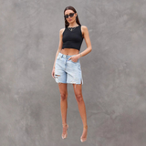 Ripped denim bermudashorts – Slidte detaljer og casual kant