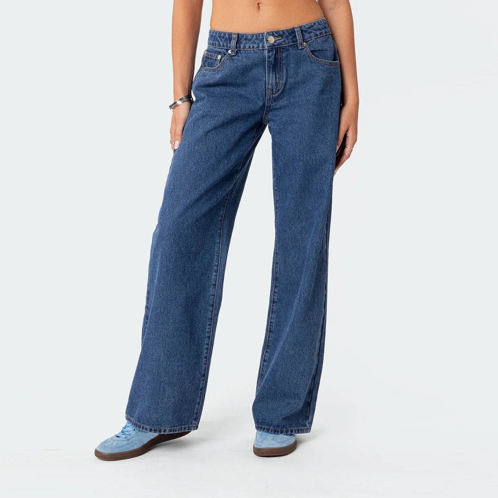 Højtaljede Sorte Wide-Leg Jeans i Vintage Look