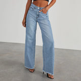 Højtaljede Wide-Leg Jeans med Rå Kant