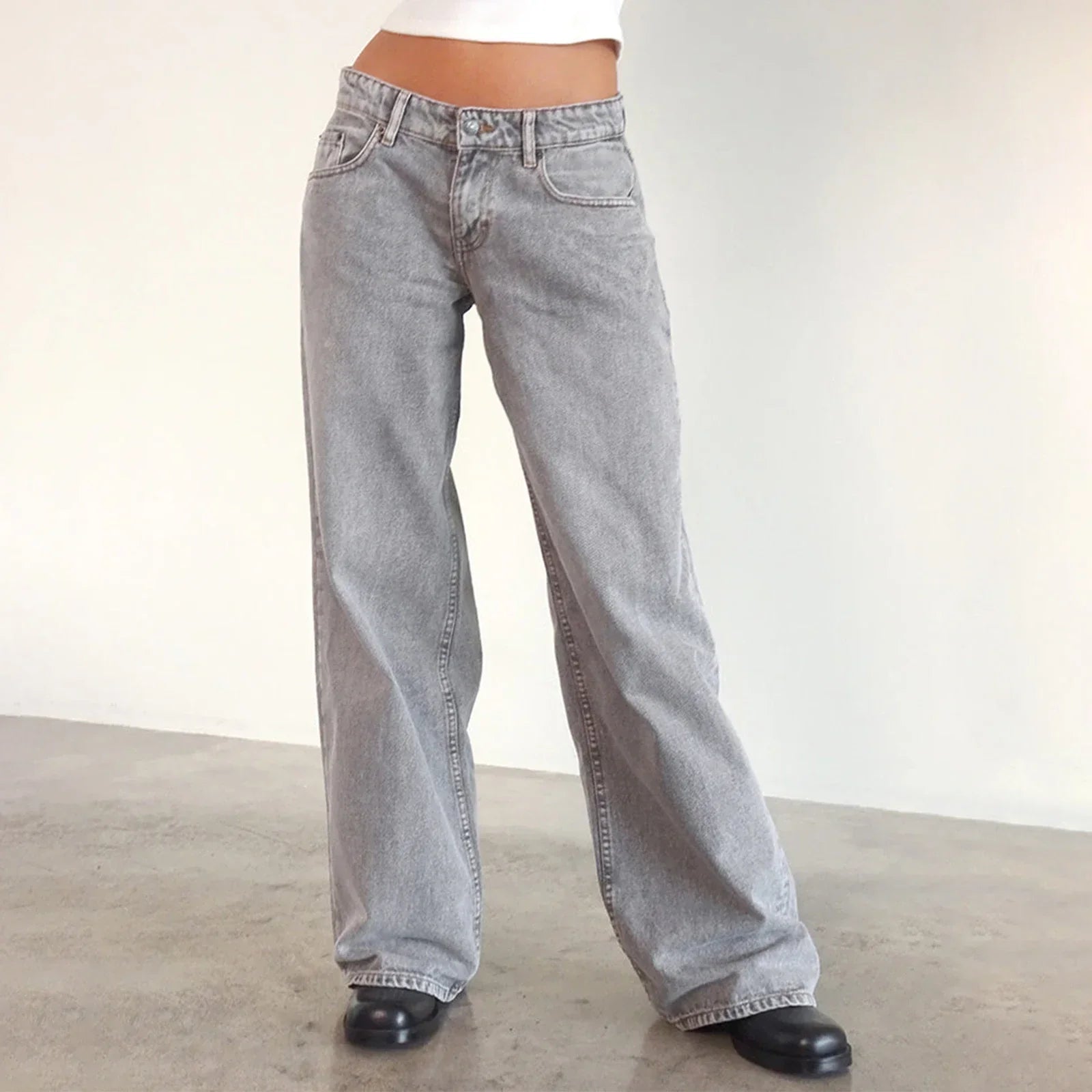 Loose Fit Jeans med Lav Talje og Afslappet Pasform