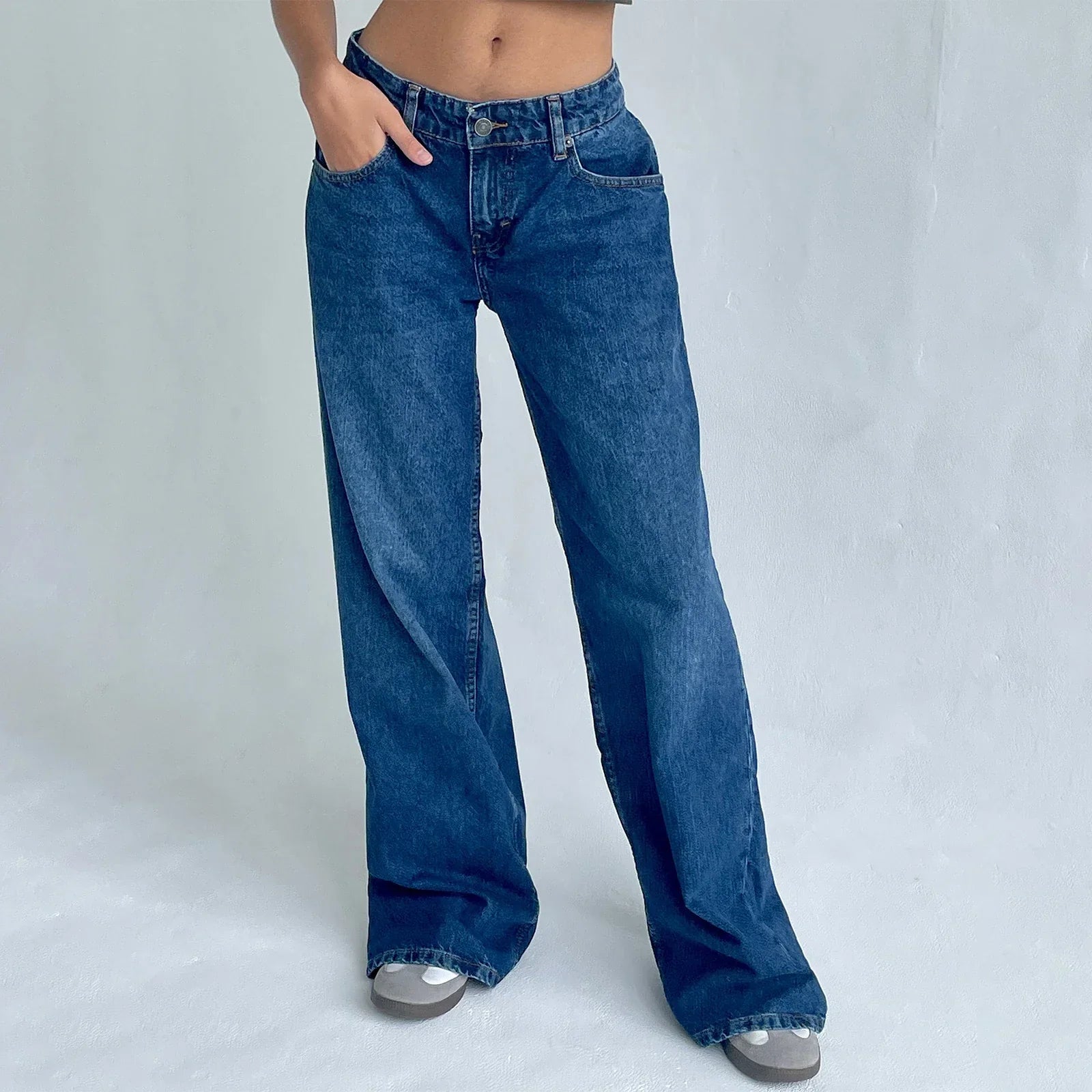 Loose Fit Jeans med Lav Talje og Afslappet Pasform