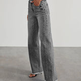 Højtaljede Wide-Leg Jeans med Rå Kant